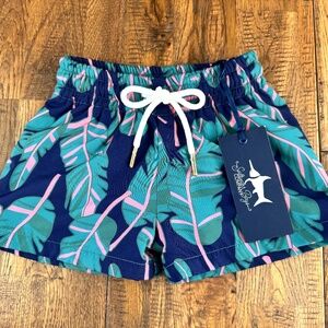 NWT Saltwater Boys Saint Simons Swim Trunks Boys Size 12 Months Navy Palms